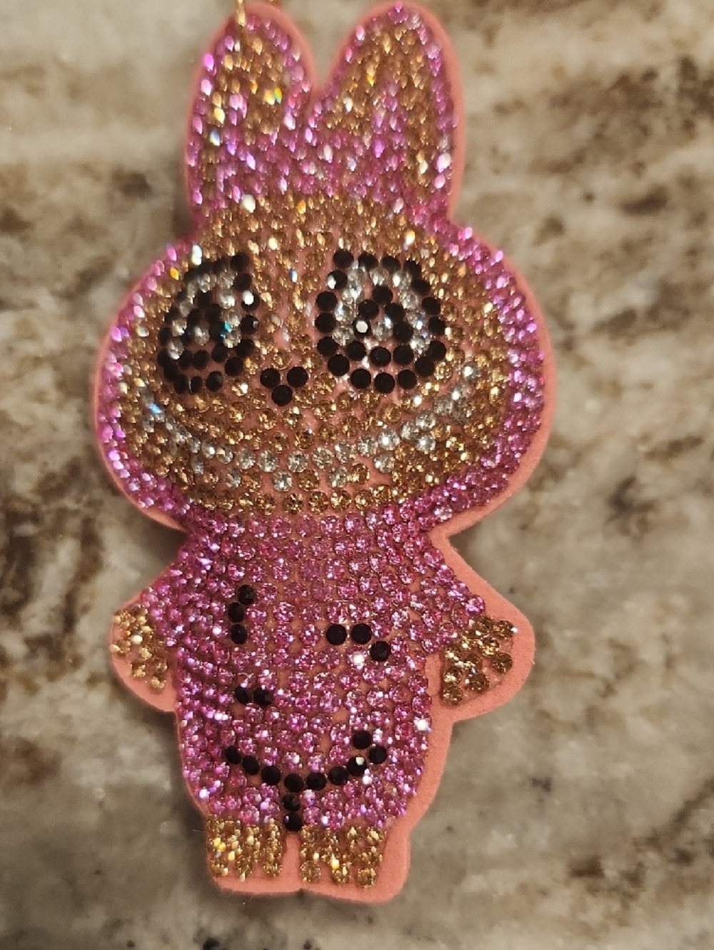 Pink Glitter Labubu Inspired Keychain with Gold Hardware